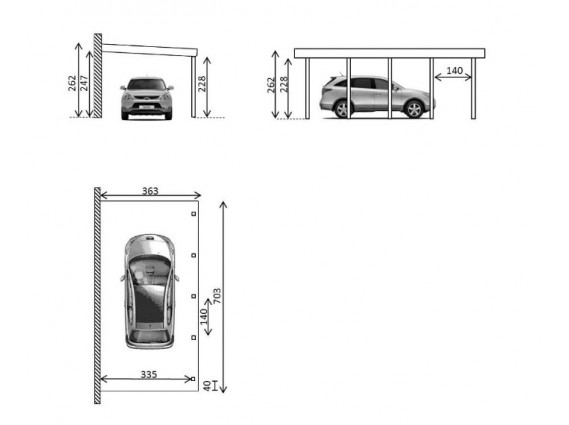 Plan et autres mesures carports adossés