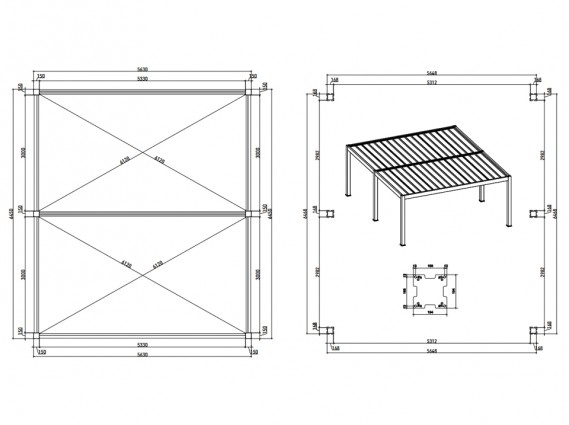 Plan et mesures du carport aluminium WESTON