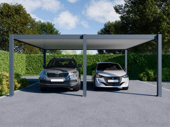 Carport aluminium WESTON pour 2 voitures avec séparation au milieu