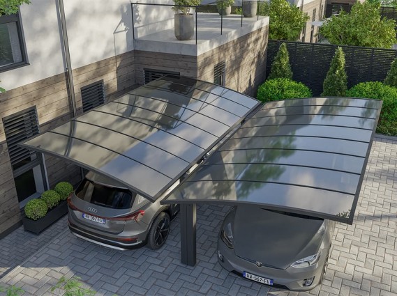 Vue aérienne du carport aluminium 2 voitures