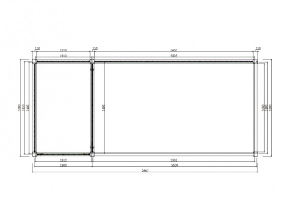 Dessin technique du carport aluminium DENVER avec abri