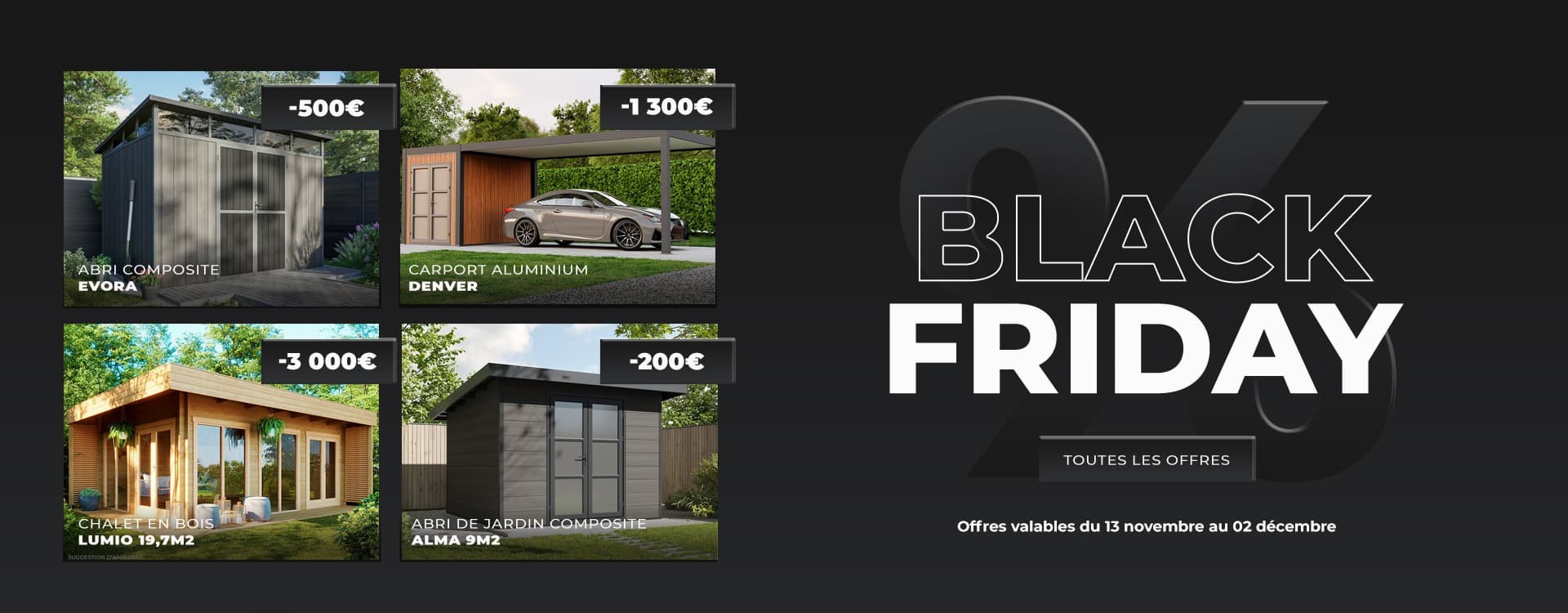 black friday abri de jardin, carport, pergola