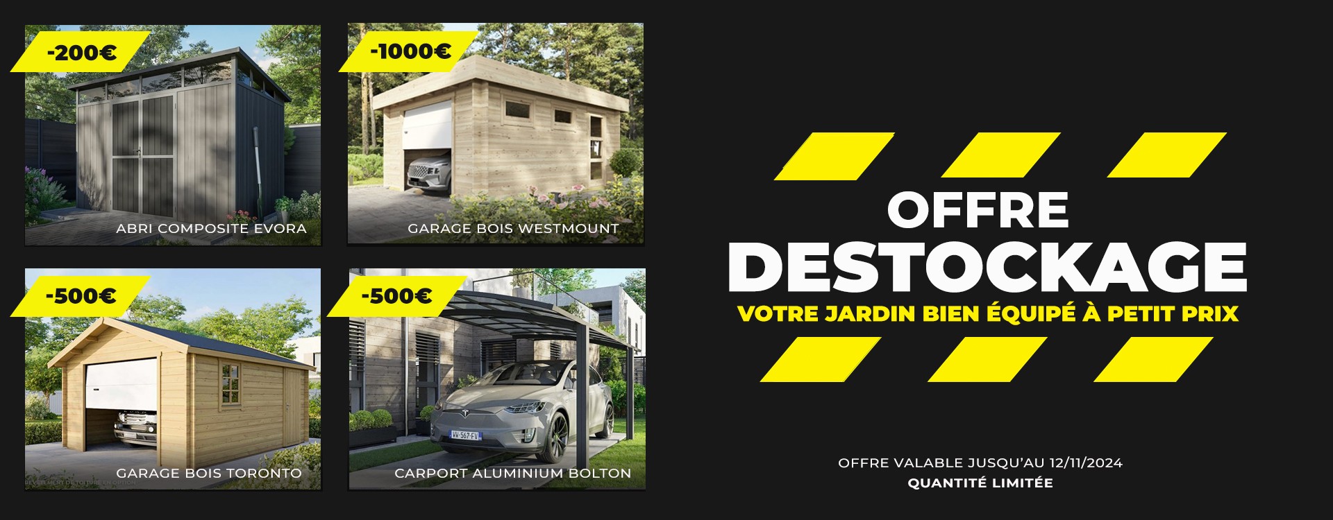 promotion abri de jardin, carport, pergola